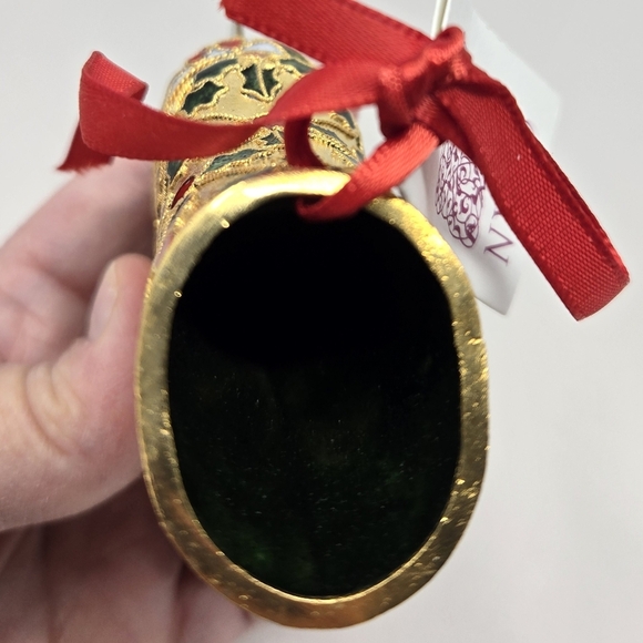 Nyco Christmas Ornament Cloisonne Enamal Ice Skating Shoe Holly Berries Leaves - Picture 4 of 12